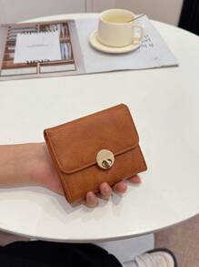 Litchi Texture Trifold Compact Wallet For Women Wallet Mini Wallet Purse Wallet Small Wallet Wallet Wallet - Brown - View 5