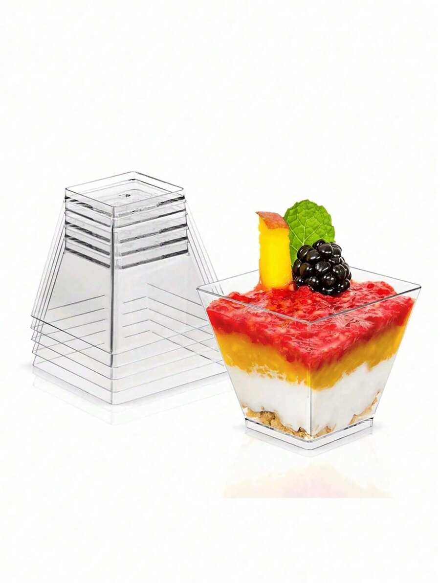 50pcs Plastic Dessert Cups, Small Square Clear Jelly Cups, Square Mini Appetizer Cups, Reusable Dessert Bowls Yogurt Parfait Cups For Mousse Cake, Parties, Wedding, Tasting, Puddings