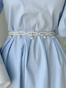 1pc White Faux Pearl Waist Chain, Minimalist & Practical Multi-Use - White - View 4