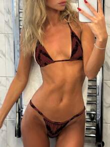 LUCKY HOLIDAY Fashionable Tie-Dye Print Triangle Bikini Set - Brown - View 1