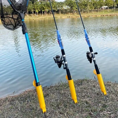 2 piezas Soporte para caña de pescar, de acero inoxidable y PC, plegable, adecuado para pesca en lago, río y playa (Tamaño: 34.8 X 3.8 Cm)