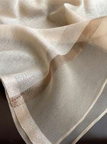 1 PIEZA Pañuelo grande y largo de satén de seda de imitación con lentejuelas de alambre de oro estilo coreano, marca de lujo, para primavera y verano, unicolor, chal, envoltura, para calidez y protección del cuello, hijab, moda playa, pañuelo para mujer, nueva decoración, adecuado para uso diario.