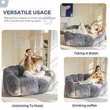 MAXYOYO Adult Bean Bag Chair,Loveseat  Or Single Floral Bean Bag Sofa, Super Soft Loveseat, Living Room Bedroom Faux Fur Reading Chair, Dark Gray - Dark Grey - View 3