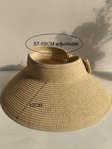 Straw Hat With Hollow Top For Women, British Style Straw Hat, 2025 New Style, Topless Sun Hat, Ladies Bow Sun Hat, Seaside Holiday Sun Hat, Summer Hat - Khaki - View 5
