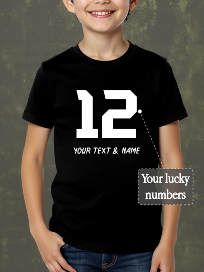تي شيرت مخصص بطباعة جرافيك للصبية، تحميل نصك/اقتباساتك/تحيتك، صور العائلة/الحيوانات الأليفة/السيلفي/الصديق، طباعة فوتوغرافية شخصية، تخصيص زي الفريق/الرياضة/الزي المدرسي، تي شيرت برقبة مستديرة وأكمام قصيرة للأولاد والشباب، لون أسود، هدية عيد ميلاد، هدية عيد ميلاد الأول، ملابس علوية ثقافية، هدية حفلة، ملابس ربيع، ملابس علوية صيفية للأولاد، قمصان أطفال متوسطي وكبار الحجم، قمصان صيفية لكبار الأطفال