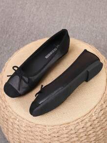 Women's Ballet Flats, Fashionable Square Toe Slip-On Soft Bottom Shoes, Versatile Flat Shoes, Black Flat Bowknot Loafers, Order One Size Up