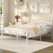 VECELO Twin/Full/Queen Metal Bed Frame With Headboard - 1800lbs Noise-Free Steel Platform, 13" Underbed Storage & Industrial Chic Design, No Box Spring (Black) - 白色 - 查看 4