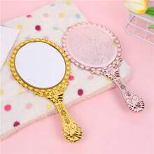 1 pieza Espejo de mano redondo de color metálico elegante, tamaño grande de 9.8 pulgadas * 4.5 pulgadas, espejo de vanidad para mujer, espejo de maquillaje ligero, adecuado para uso doméstico, maquillaje, barato, decoración de habitación, tocador, viaje, dormitorio, accesorios de maquillaje, espejo, espejo de vanidad, mini espejo, espejo compacto, espejo pequeño, espejo de mano