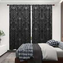 2pcs Skull Print Art Deco Curtains Enhance The Home Style And Are Suitable For Artistic Home Window Decoration In Living Room, Bedroom, Shower Room, Balcony