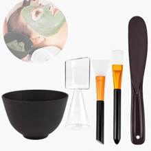 5pcs Silicone Mixing Bowl Set, DIY Mask Mixing Kit, Contains Silicone Bowl, Mask Brush, Bowl Stick Spatula, Mask Applicator, Measuring Cup. Great Beauty Tool For Home Salon. - Black - View 1