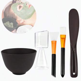 Set de 5 piezas de tazones de mezcla de silicona, kit de mezcla de mascarillas DIY, incluye tazón de silicona, cepillo para mascarilla, espátula, aplicador de mascarilla, taza medidora. Excelente herramienta de belleza para salón en casa.