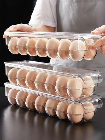 1pc 12/14 Grid Egg Storage Box, Thick Transparent Refrigerator Preservation Egg Holder Rack