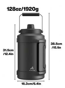 1 加侖旅行保溫水瓶：二合一吸管嘴蓋，雙手柄，防漏，保冷 48 小時，128 盎司不銹鋼水壺，適用於健身房、騎自行車、公路旅行、工作、家庭、野餐（午夜） - 黑色 - 查看 4
