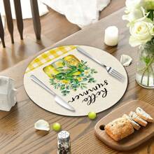 4pcs/6pcs/8pcs/Set Yellow Lemon Theme Placemats, 14 Inch Round Spring/Summer Holiday Table Mats Suitable For Party, Kitchen, Dining Room Decor