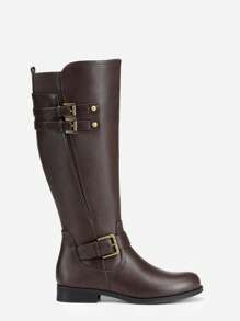 Women's Knee-High Boots, Comfortable Chunky Block Heel Pointed Toe Pull On Side Zipper Suede Slouch Riding Boots - Brown - View 6