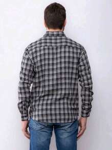 Men's Long Sleeve Plaid Flannel Shirt - Grey - View 6