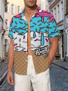 Camisa de hombre con estampado 3D de pastel de helado de verano