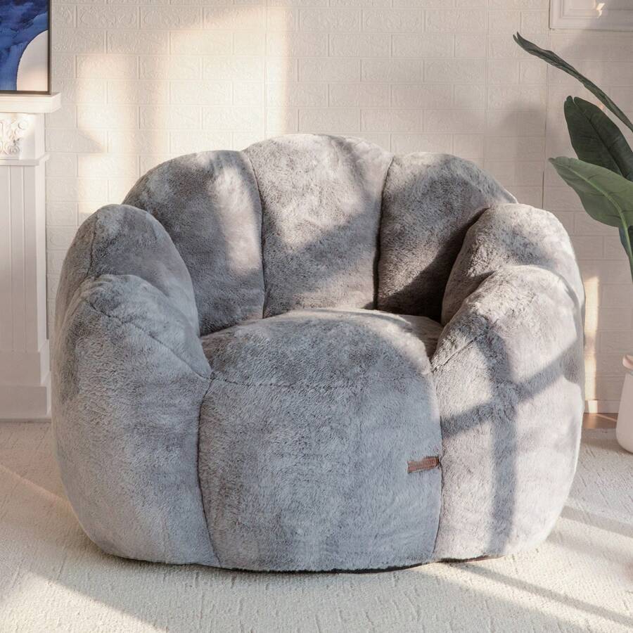 MAXYOYO Adult Bean Bag Chair,Loveseat  Or Single Floral Bean Bag Sofa, Super Soft Loveseat, Living Room Bedroom Faux Fur Reading Chair, Dark Gray - Dark Grey - View 1