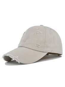 1pc Unisex Fashionable Distressed Frayed Brim Soft Top Baseball Cap, Suitable For Daily Wear - White - View 7