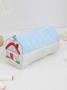 Cute High-Quality Girl's Style House Shaped Multi-Functional Pencil Case, Large Capacity Storage Pouch, Embroidered Stationery Box, Niche Design - Multicolor - View 8