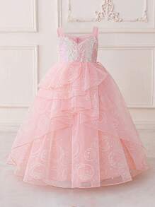 Pink Sequin Camisole Dress For Young Girls, Princess Dress Suitable For Parties And Performances - Pink - View 5