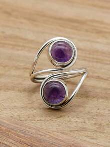 Amethyst 925 Sterling Silver Gemstone Adjustable Ring - Amethyst - View 2