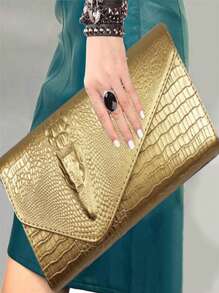 Luxury PU Leather Crossbody Bag, Fashion Versatile Women's Tote Handbag, Crocodile Pattern Clutch Bag - Gold - View 2