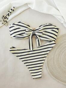 全新柔软印花金属装饰可调节肩带优雅性感沙滩女士细肩带比基尼套装，夏季沙滩时尚女士泳装