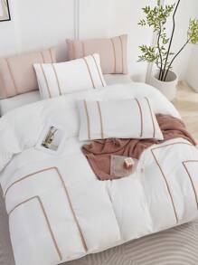 3pcs Synthetic Washed Cotton Beige Mini Pom Pom Duvet Cover Set, 1 Duvet Cover 2 Pillow Shams, Bedding Set
