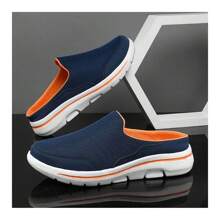 Men's Breathable Knit Mule Slippers | Soft Non-Slip Sole For Indoor & Outdoor Use - Màu xanh hải quân - Xem 4
