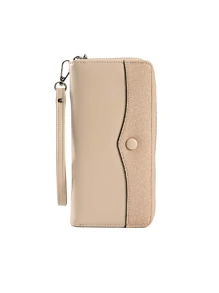 New PU Leather Long Wallet With Button Decoration Multi-Card Slots For Bills Cards Coins Zipper Opening Design Wristband Strap Almond Color For Women Wallet Mini Wallet Purse Wallet Wristlet Wallet Wallet - Apricot - View 2