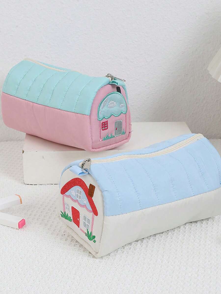 Cute High-Quality Girl's Style House Shaped Multi-Functional Pencil Case, Large Capacity Storage Pouch, Embroidered Stationery Box, Niche Design - Multicolor - View 1