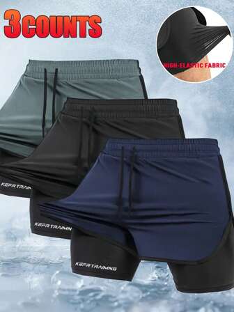3 pezzi pantaloncini sportivi da uomo - asciugatura rapida, design a 2 in 1 con pantaloncini imbottiti incorporati