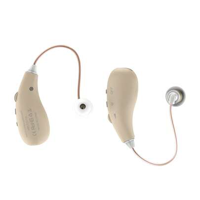 2副可充电助听耳机，USB充电，最高36V，30mAh电池，无障碍沟通。提供肤色、黑色和白色三种颜色可选。