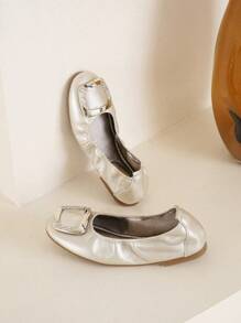 ACESC Bailarinas de piel con cierre de goma para mujer, suela cómoda y suave, estilo vintage de Mary Jane, para primavera y otoño, nueva colección 2025 - Champán - Ver 1