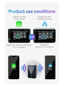 XUDA 适用于奔驰汽车的新款迷你适配器，支持有线转无线CarPlay和Android Auto二合一功能，5GHz WiFi5传输速度，时尚便携，传输稳定。 - 黑色 - 查看 8