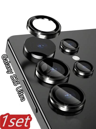 适用于三星 Galaxy S25 Ultra 的相机镜头保护膜套装，包含 AR+AF 钢化玻璃膜和 9H 防刮金属单镜头盖，高清透明，钛黑色。