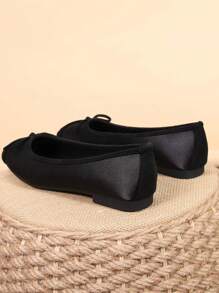 Women's Ballet Flats, Fashionable Square Toe Slip-On Soft Bottom Shoes, Versatile Flat Shoes, Black Flat Bowknot Loafers, Order One Size Up