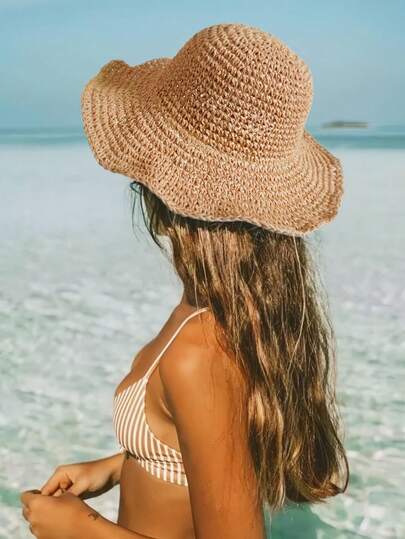 1pc Fashion Rainbow Stripe Straw Bucket Hat, For Outdoor Travel, Women Summer Breathable Sun Protection, Beach Gift Accessory