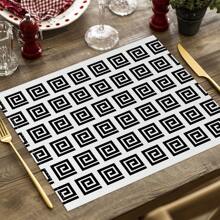 2/4pcs Simple Geometric Square Placemats, Abstract Neutral Style Artwork In Black & White, Blue, And Brown Linen Tablemats, Suitable For Daily Dining Table, Kitchen, Dining Room Decor, Home Decor, Holiday Decor, Tabletop Decor, Outdoor Picnic Decor, And Gifts, 12x16.5 Inches
