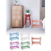 1 件双层桌面收纳架 - 2 层可调节塑料收纳架，带方形篮子设计，多功能桌架，适用于厨房、浴室和办公室使用，重量轻且节省空间 - 彩色 - 查看 10