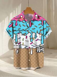 Camisa de hombre con estampado 3D de pastel de helado de verano