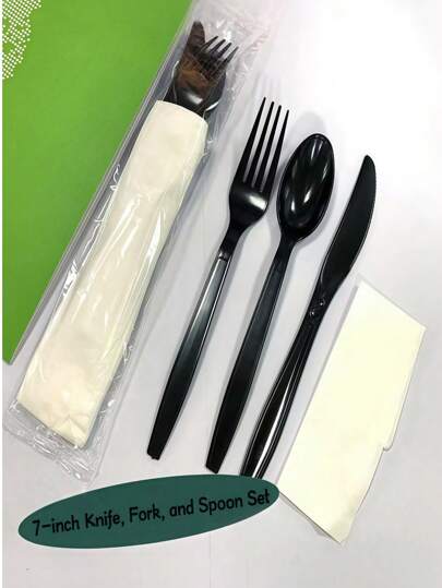100pcs/Set Disposable Cutlery Set, Individually Packaged, Includes: 100 Forks, 100 Knives, 100 Spoons, 100 Napkins, 100 Toothpicks, Suitable For Holidays, Weddings, Banquets, Parties, BBQs, Vacations, Picnics, Camping, Bachelor Parties, Restaurants, Takeout, Etc.