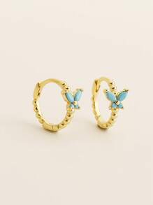 1 Pair 2pcs Cute S925 Silver Butterfly Stud Earrings With Rhinestones, Delicate Sweet Women Jewelry, Birthday Gift