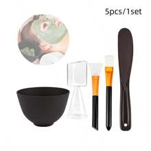 5pcs Silicone Mixing Bowl Set, DIY Mask Mixing Kit, Contains Silicone Bowl, Mask Brush, Bowl Stick Spatula, Mask Applicator, Measuring Cup. Great Beauty Tool For Home Salon. - Black - View 7