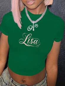 Lisa In Script Style Font Women's Fashion Short T-Shirt