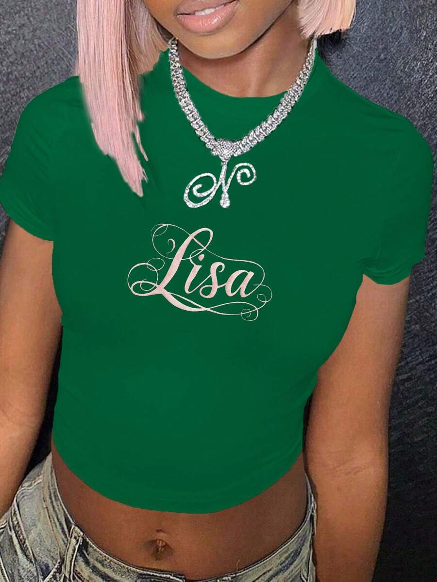 Lisa In Script Style Font Women's Fashion Short T-Shirt