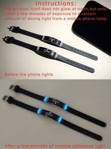ATLVXJL 2pcs/Set Couples Matching Bracelet Figure The Only Love Show Love By Pushing A Heart Know You Love You Pattern Black Stainless Steel Jewelry Set Charm Silicone Bracelet Luminous Glow In The Dark For Women Valentine's Day Gift Or Couple Loved Ones Holiday Gifts