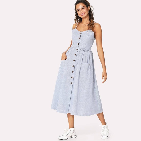 

Button Front Cami Dress, Blue