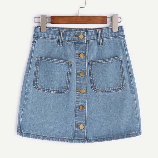 

Single Breasted Denim Skirt